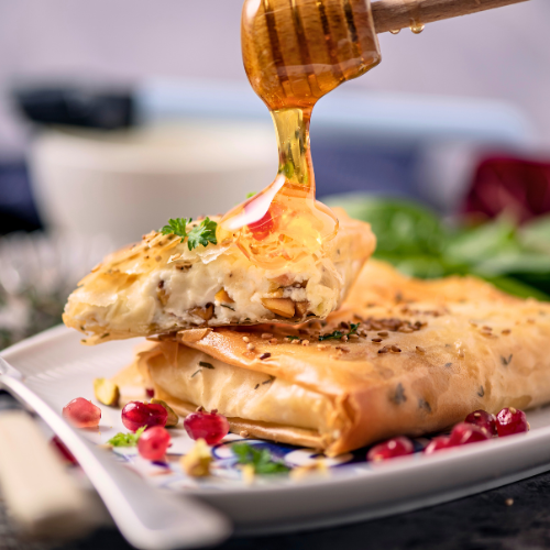 FETA CHEESE WITH HONEY IN FILO PASTRY